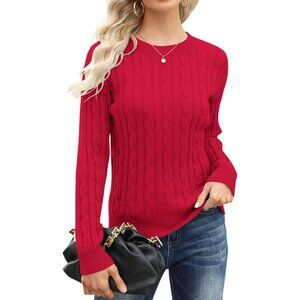Women Classic Fit Lightweight Cable Long Sleeve Mockneck 01 Red Casual Sweater